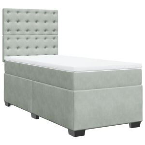 vidaXL cama box spring con colchón terciopelo gris claro 90x190 cm
