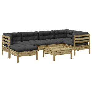 vidaXL set de sofás jardín 7 pzas con cojines madera pino impregnada