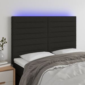 Cabeceira cama c/ LED tecido 144x5x118/128 cm preto ptob8000