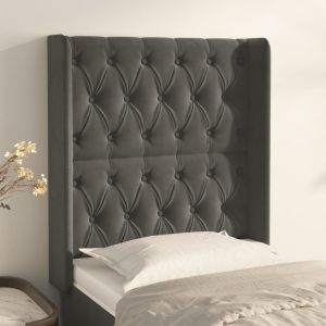 Cabeceira cama c/ abas veludo 83x16x118/128 cm cinzento-escuro ptob2998