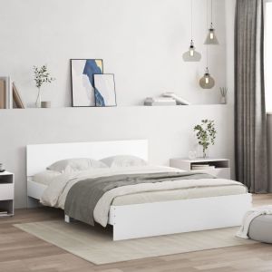 Cama com cabeceira e luzes LED 160x200 cm branco pt8913
