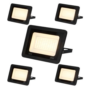 Pack 5 projetores LED exterior ip65 50w 4750lm 3000k luz quente