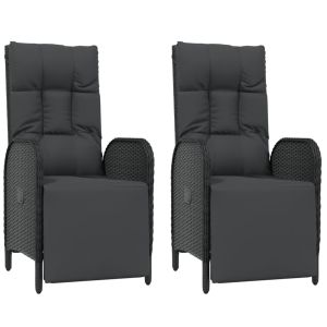 Poltronas reclináveis exterior c/ almofadões 2pcs vime pe preto