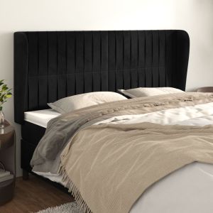 Cabeceira de cama c/ abas veludo 203x23x118/128 cm preto ptob9942