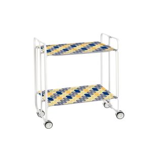Carrinho de serviço dobrável bauhaus, armação de metal branco, 2 bandejas