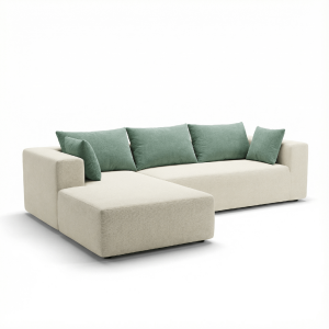 Sofá de salon luna 3 plazas -  velours côtelé- blanc verde salvia gauche