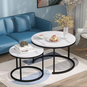 Mesa de centro conjunto redonda mármore branco 50x70,5cm