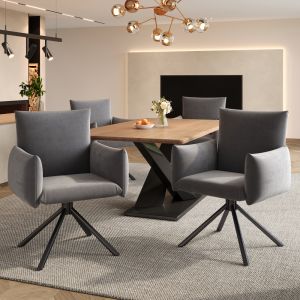 Conjunto de 4 cadeiras de jantar em veludo cinzento, giratórias 360°