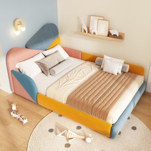 Cama infantil 140x200 cm com proteção lateral veludo – azul multicor