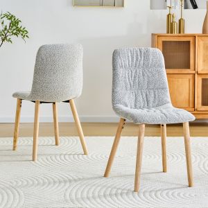 Conjunto 2 cadeiras de jantar tecido cinzento claro pés madeira maciça