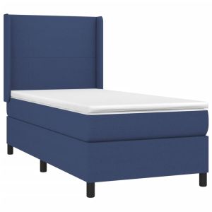 vidaXL cama box spring colchón y luces LED tela azul 90x190 cm