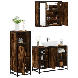 3 pcs conjunto de móveis wc madeira processada carvalho fumado ptr1749