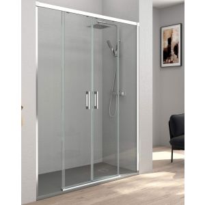 Ecrã de duche frontal 2 portas 2 fixadas | crómio transparente 190cm