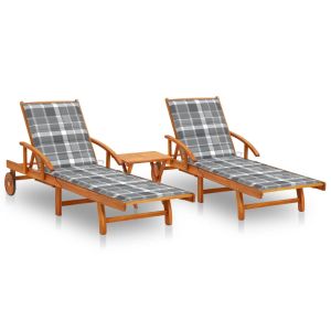 vidaXL tumbonas con mesa y cojines 2 uds madera maciza de acacia