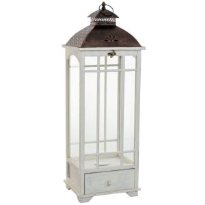 Lanterna de madeira branca 32x26x92h cm