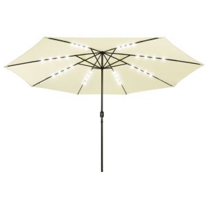 Guarda-sol de jardim com luzes LED 400 cm areia wgo7514