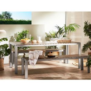 Conjunto de refeição de jardim com bancos 6 lugares nardo castanho