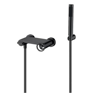 Set de ducha monocomando preto fosco em latão e zama com tubo PVC 180 cm