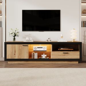Móvel tv com LED e 1 gaveta preto e carvalho 50x160x40cm