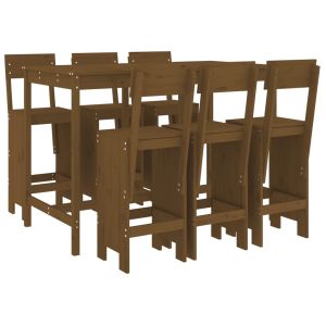 vidaXL mesa y taburetes altos de jardín 7 pzas madera pino marrón miel