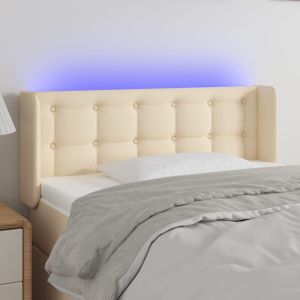 Cabeceira de cama c/ luzes LED tecido 83x16x78/88 cm cor creme