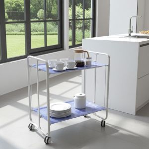 Carrinho de serviço dobrável bauhaus, armação de metal branco, 2 bandejas