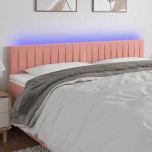 Cabeceira de cama c/ luzes LED veludo 160x5x78/88 cm rosa ptob2509