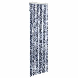 Cortina anti-insetos 56x200 cm chenille azul e branco