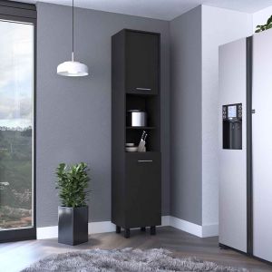 Mesa de cozinha hobart, 2 portas e 5 prateleiras, preta 202 x 40 x 34,5 cm