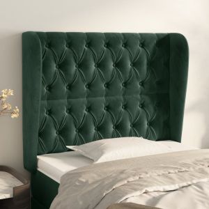 Cabeceira cama c/ abas veludo 93x23x118/128 cm verde-escuro ptob4433