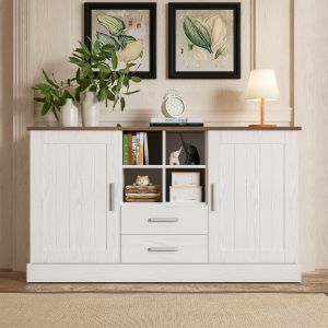 Aparador com 2 portas 2 gavetas branco castanho 79,5x140x40cm