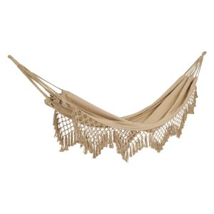 Rede suspensa bege com franjas estilo boho de bali 7house
