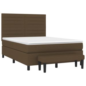vidaXL cama box spring con colchón tela marrón oscuro 140x190 cm