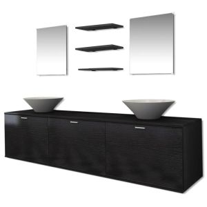 Móveis casa de banho 8 pcs e conjunto lavatório preto