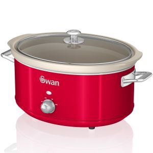 Retro slow cooker 6,5l, panela de cerâmica. Swan sf17031rneu vermelho 320 w