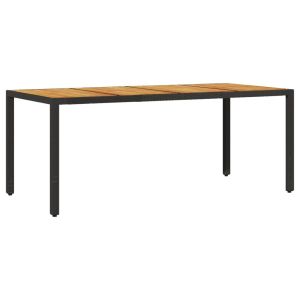 Mesa de jardim com tampo de madeira de acácia vime pe preto