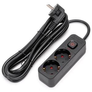 Aigostar régua 2 tomadas, extensão 3m com interruptor, preto