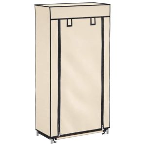 vidaXL zapatero con funda de tela color crema 58x28x106 cm