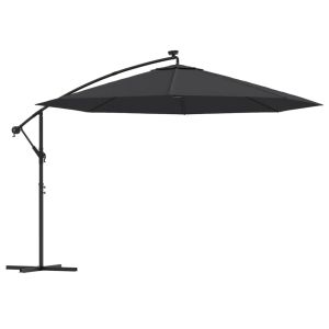 Guarda-sol de jardim cantilever com luzes LED 350 cm preto wgo4917