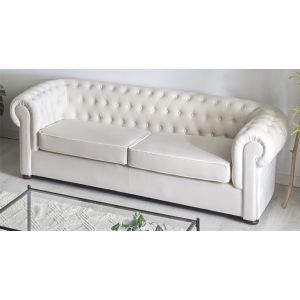 Sofá chester de 3 lugares em veludo bege, 210x90x75 cm. 210x90x75 cm