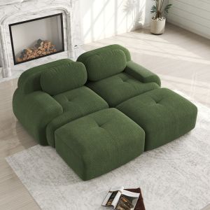 Sofá modular de canto em bombazina verde com chaise longue 208 cm