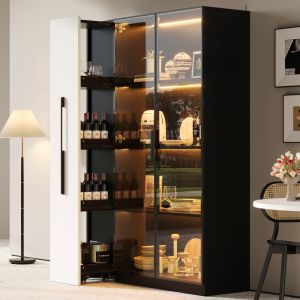 Vitrina com LED e arrumação preto e branco 160x110,5x35cm