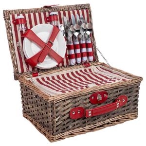 Cesta piquenique 4 serviços vermelho 40x28x19h cm