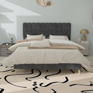 Cama plataforma baixa 140x200cm cinzenta, design moderno elegante