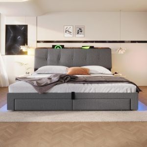 Sofá cama estofado com arrumação 180x200cm cinzento