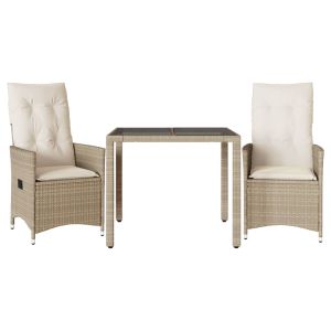 vidaXL sillas y mesita de jardín 3 piezas ratán sintético cojín beige