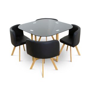 Mesa em vidro temperado teka + 4 cadeiras. Sala de jantar ou cozinha,