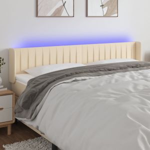 Cabeceira de cama c/ luzes LED tecido 163x16x78/88 cm cor creme