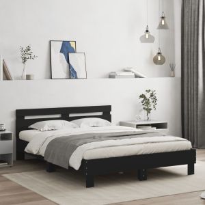 Cama com cabeceira e luzes LED 150x200 cm preto seaw8036
