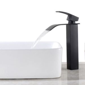 Torneira cascata preta para pia, bico alto, moderno, quadrado, misturador e